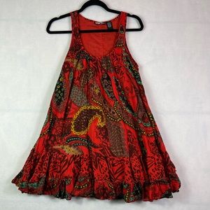 Planet gold tank ruffled hem tunic dress